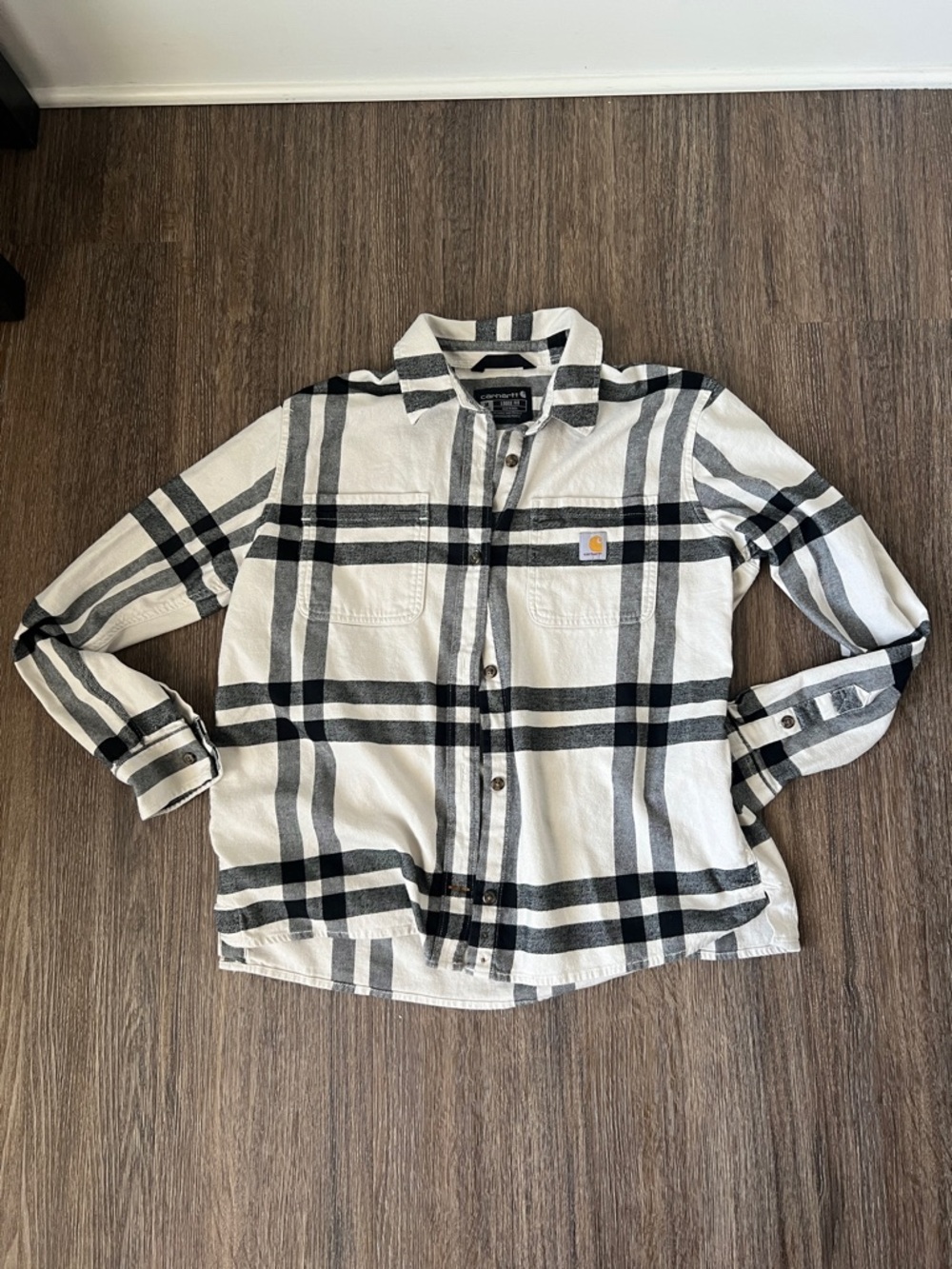 Carhartt Women’s White & Black Plaid Button-Up Shirt Flannel